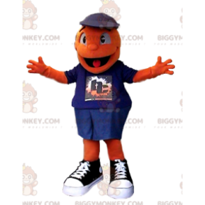 Zeer lachende oranje man BIGGYMONKEY™ mascottekostuum -