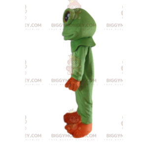 Στολή μασκότ BIGGYMONKEY™ πράσινο και πορτοκαλί βάτραχος, στολή