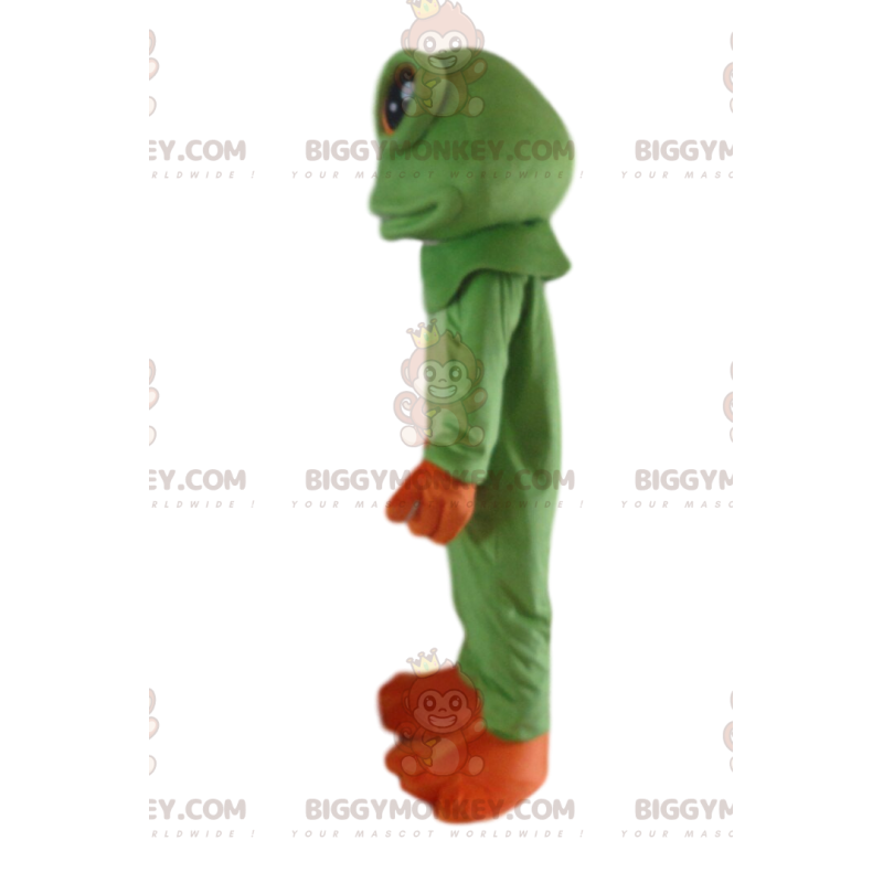 Στολή μασκότ BIGGYMONKEY™ πράσινο και πορτοκαλί βάτραχος, στολή