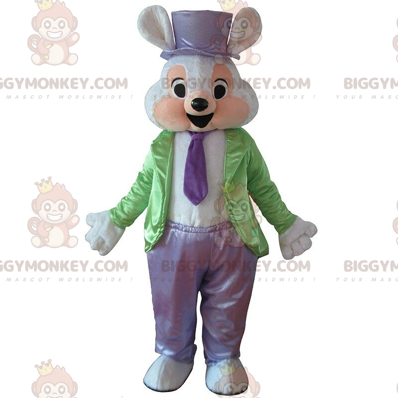 Costume de mascotte BIGGYMONKEY™ de lapin blanc habillé d'un