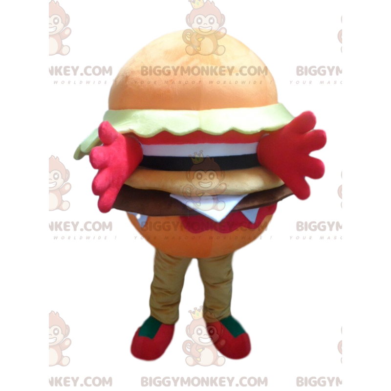 Maskotka pomarańczowy hamburger BIGGYMONKEY™, kostium