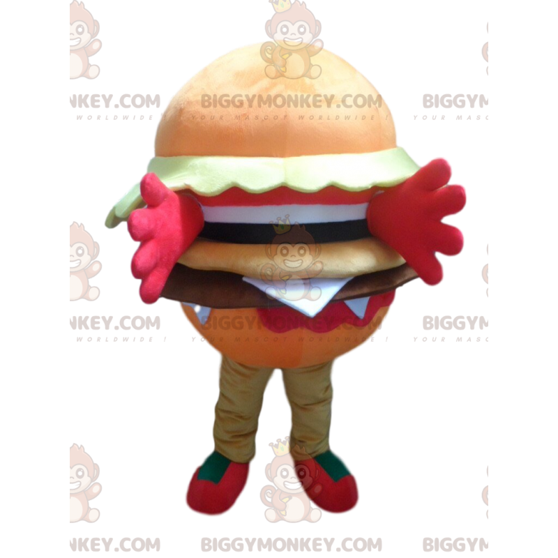 Orange hamburger BIGGYMONKEY™ mascot costume, hamburger costume