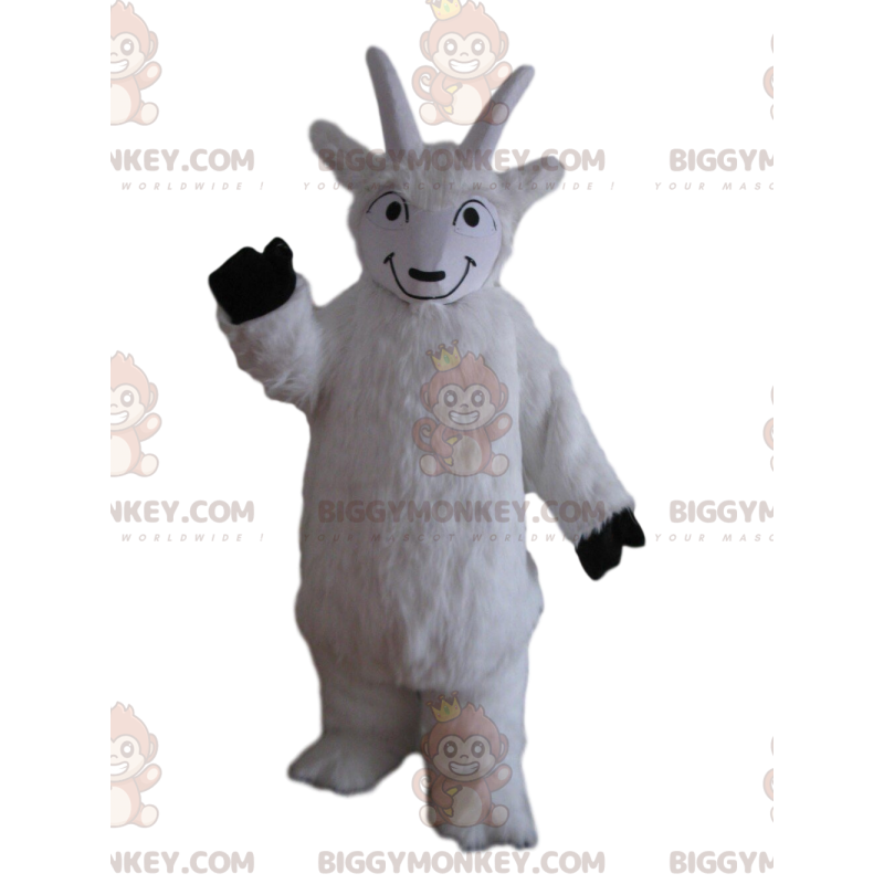 BIGGYMONKEY™ weißes Ziegen-Maskottchen-Kostüm, Ziegen-Kostüm
