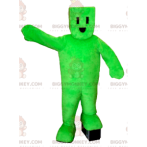 Traje de mascote de homem verde com tomada elétrica