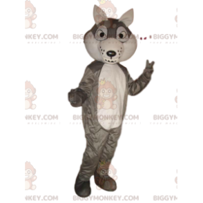 Costume de mascotte BIGGYMONKEY™ de loup gris et blanc, costume