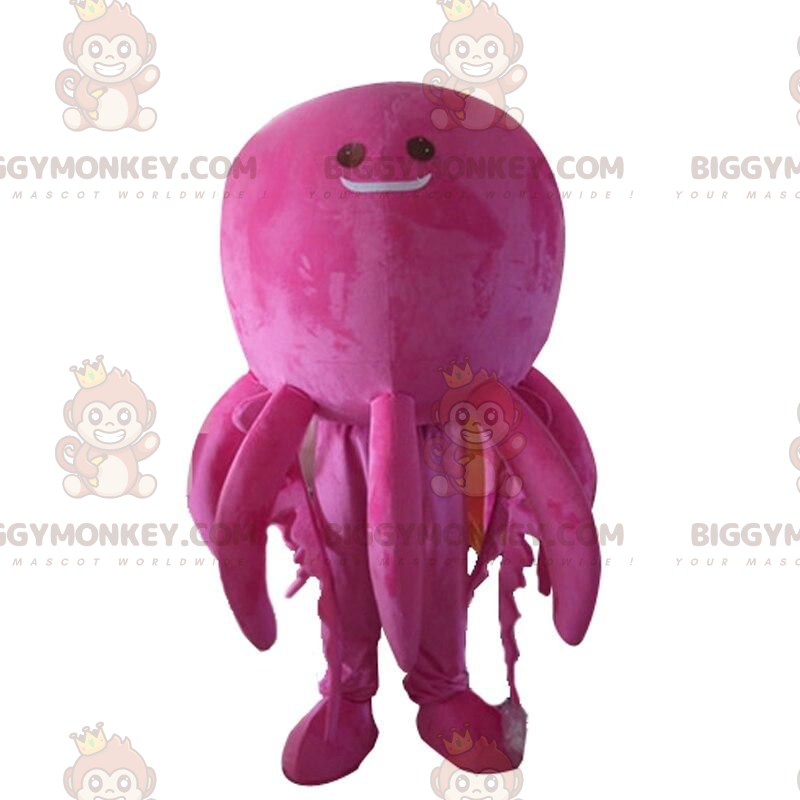 BIGGYMONKEY™ Costume mascotte polpo rosa sorridente gigante