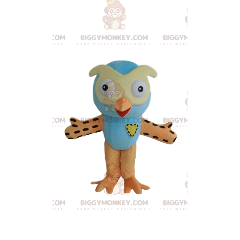 BIGGYMONKEY™ mascot costume blue and orange owl, colorful owl