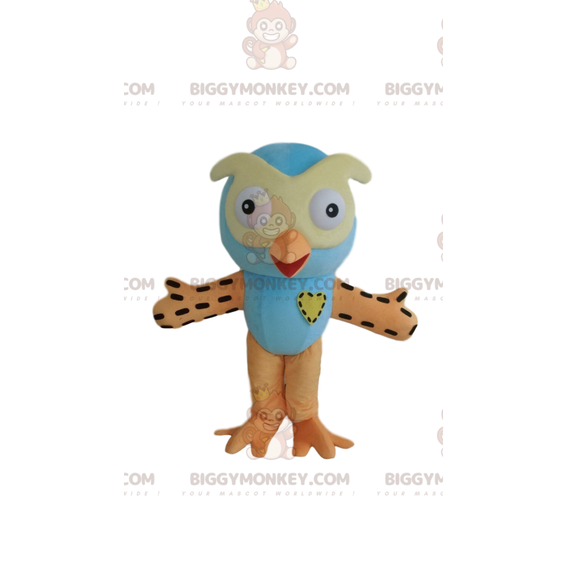 Costume de mascotte BIGGYMONKEY™ de hibou bleu et orange