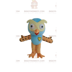 BIGGYMONKEY™ mascot costume blue and orange owl, colorful owl