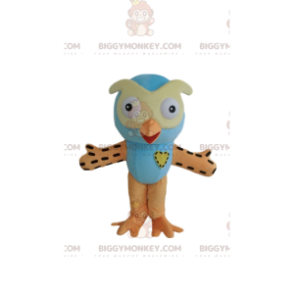 Costume de mascotte BIGGYMONKEY™ de hibou bleu et orange