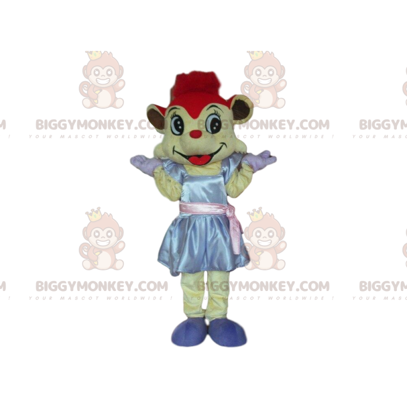 Traje de mascote Mouse BIGGYMONKEY™ com vestido e cabelo ruivo