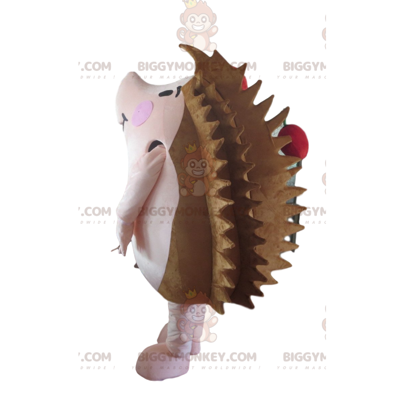 Kostým hnědý a růžový ježek s jablky BIGGYMONKEY™ maskot –