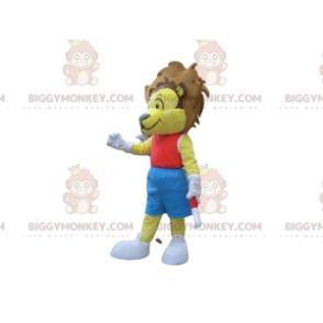 Costume de mascotte BIGGYMONKEY™ de lion jaune en tenue de