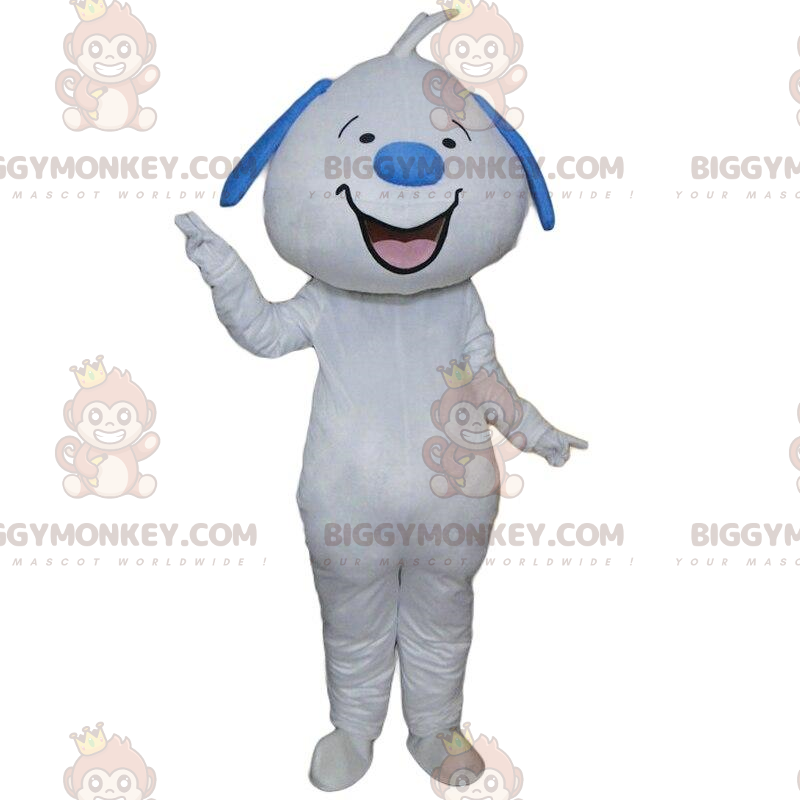 Kostým BIGGYMONKEY™ Smiling White and Blue Dog Maskot, Obří