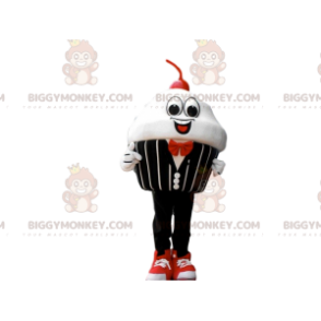 BIGGYMONKEY™ mascot costume cream cake with a cherry, elegant