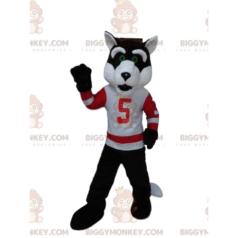 Costume de mascotte BIGGYMONKEY™ de loup en tenue de sport