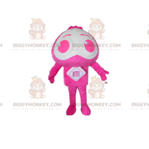 BIGGYMONKEY™ maskotdräkt rosa och vit karaktär, utomjordisk