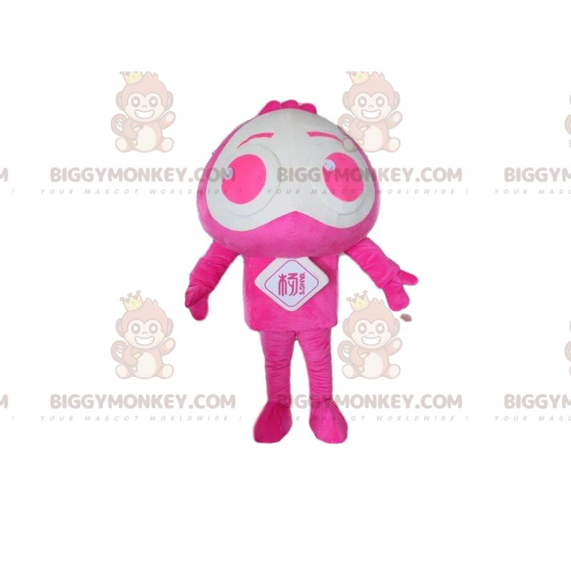 Traje de mascote BIGGYMONKEY™ personagem rosa e branco, traje