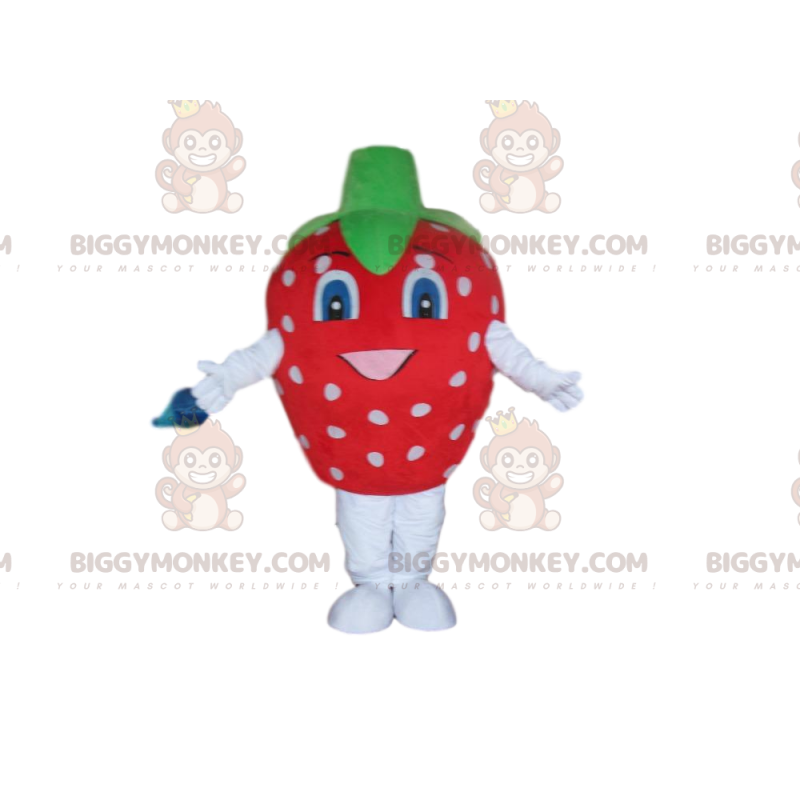 BIGGYMONKEY™ mascot costume of red strawberry with white polka