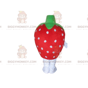 BIGGYMONKEY™ mascot costume of red strawberry with white polka