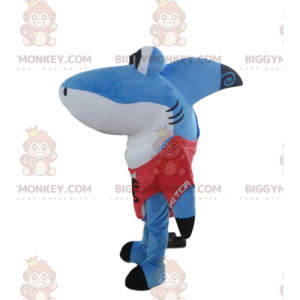 Traje de mascote de tubarão azul e branco BIGGYMONKEY™, traje