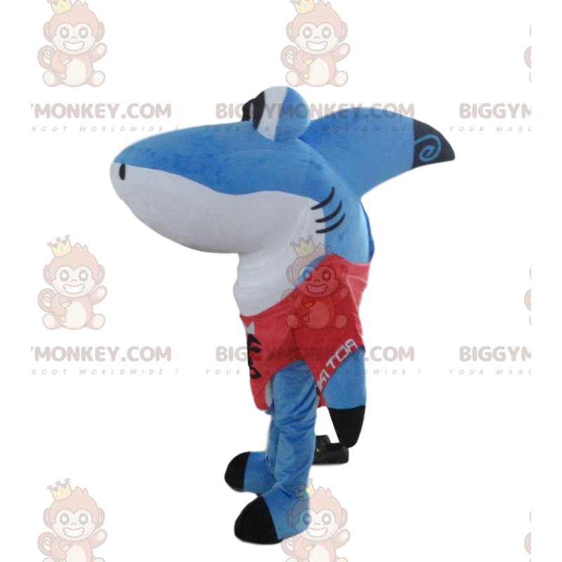 BIGGYMONKEY™ Fantastisk blå och vit hajmaskotdräkt, rolig