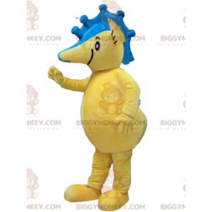 BIGGYMONKEY™ mascottekostuum geel en blauw zeepaardje