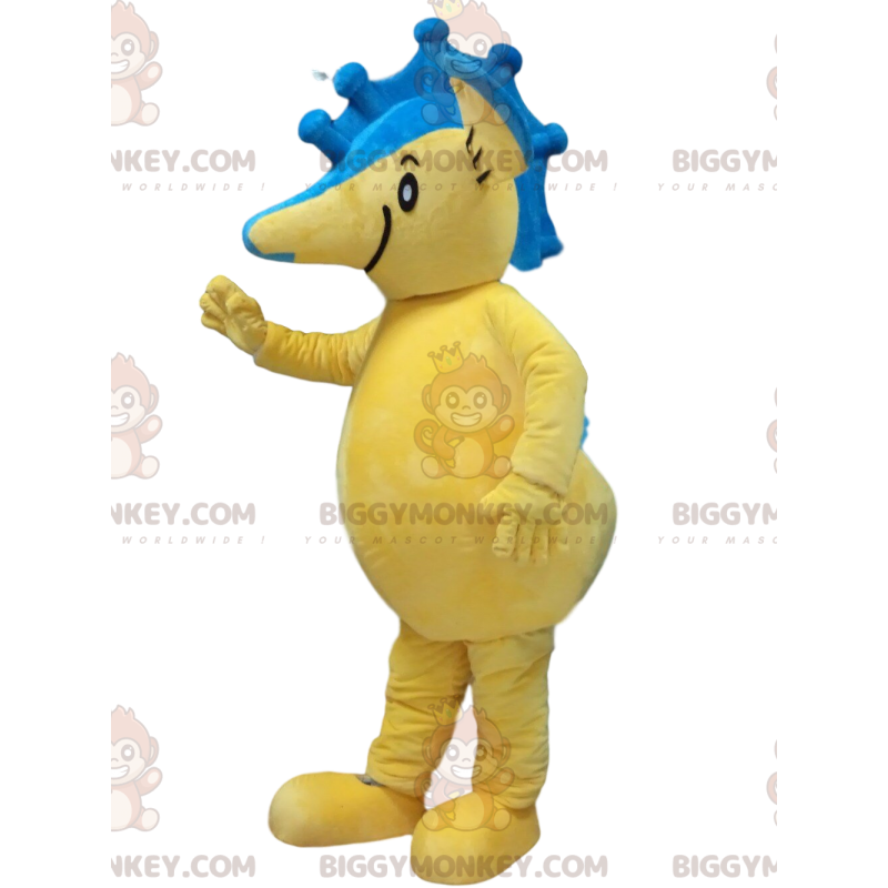 BIGGYMONKEY™ mascottekostuum geel en blauw zeepaardje