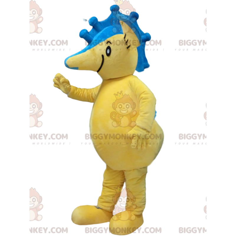 Costume de mascotte BIGGYMONKEY™ d'hippocampe jaune et bleu