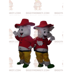 2 maskotki świnki BIGGYMONKEY™ z kreskówki „Trzy małe świnki” -