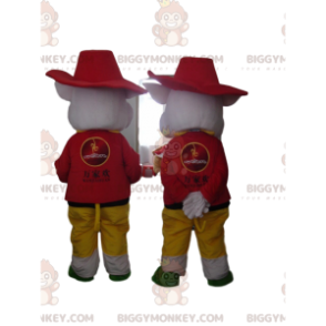 2 mascotes BIGGYMONKEY™s de porcos do desenho "Os 3 porquinhos"