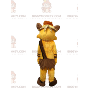 Kostým maskota žluté lišky BIGGYMONKEY™ v kromaňonském oblečení