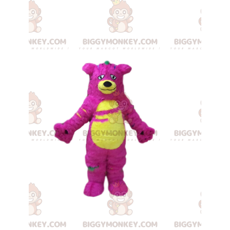Rosa och gult monster BIGGYMONKEY™ maskotdräkt, färgglad lurvig