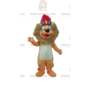 Traje de mascote BIGGYMONKEY™ Leão marrom e branco com crista