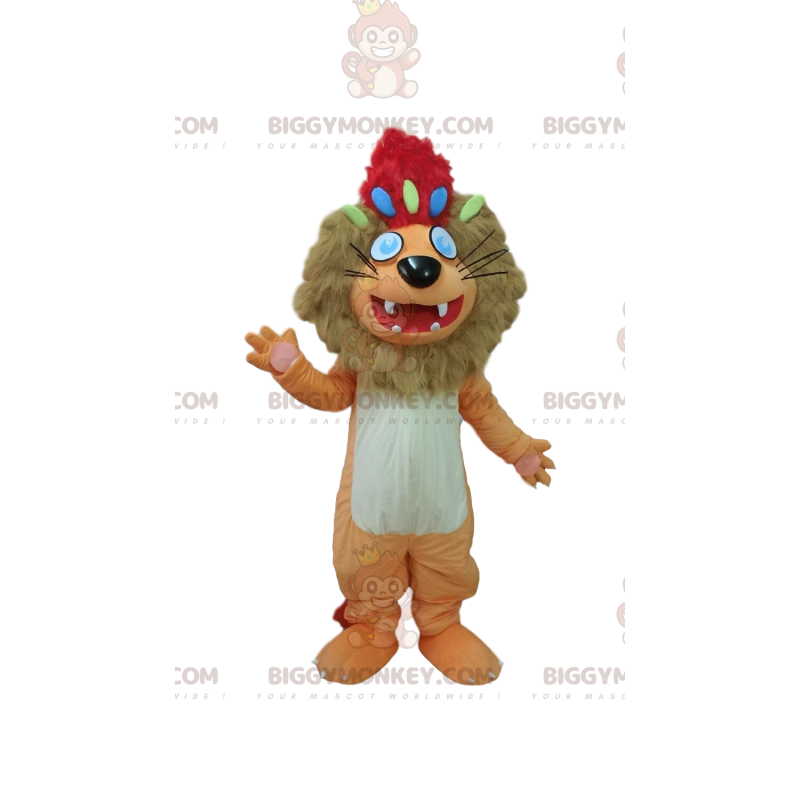 Disfraz de mascota BIGGYMONKEY™ León marrón y blanco con cresta