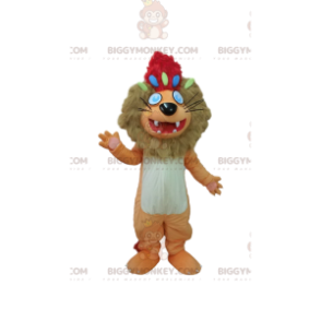 Costume de mascotte BIGGYMONKEY™ de lion marron et blanc avec