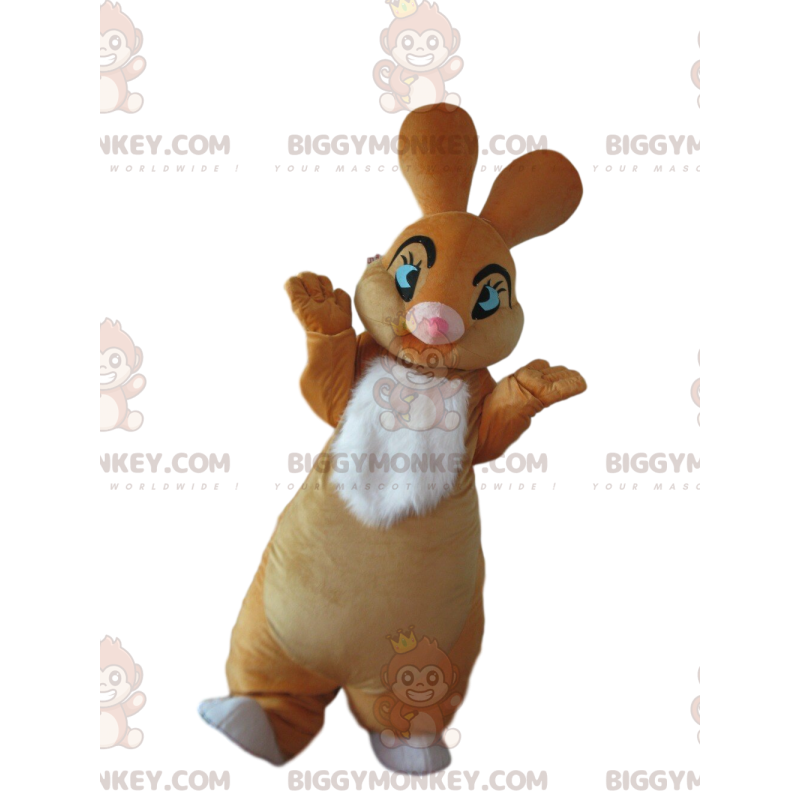 Costume de mascotte BIGGYMONKEY™ de lapin marron et blanc avec