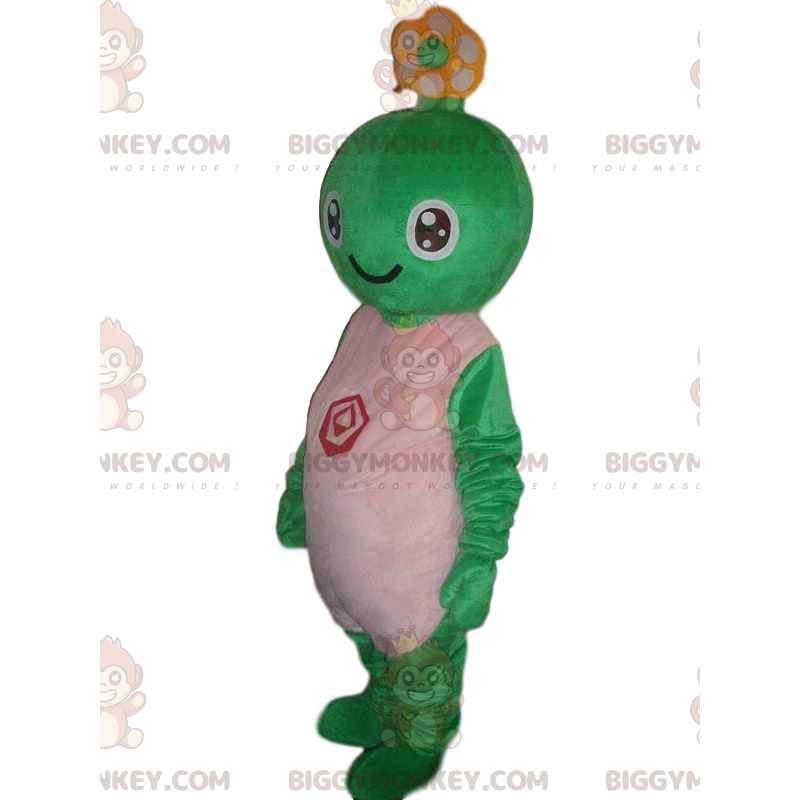 Green Creature BIGGYMONKEY™ maskotdräkt, leende sköldpaddadräkt