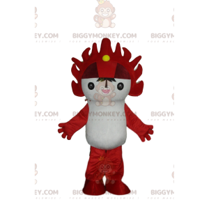 Traje de mascote BIGGYMONKEY™ branco e vermelho de personagem