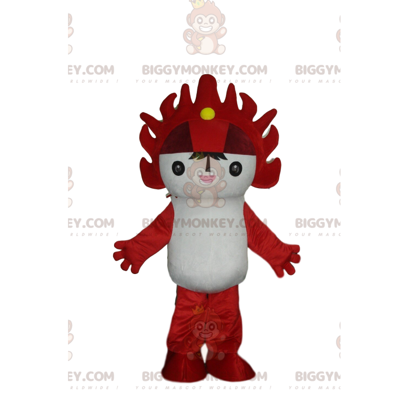 Disfraz de mascota BIGGYMONKEY™ blanco y rojo de manga, disfraz