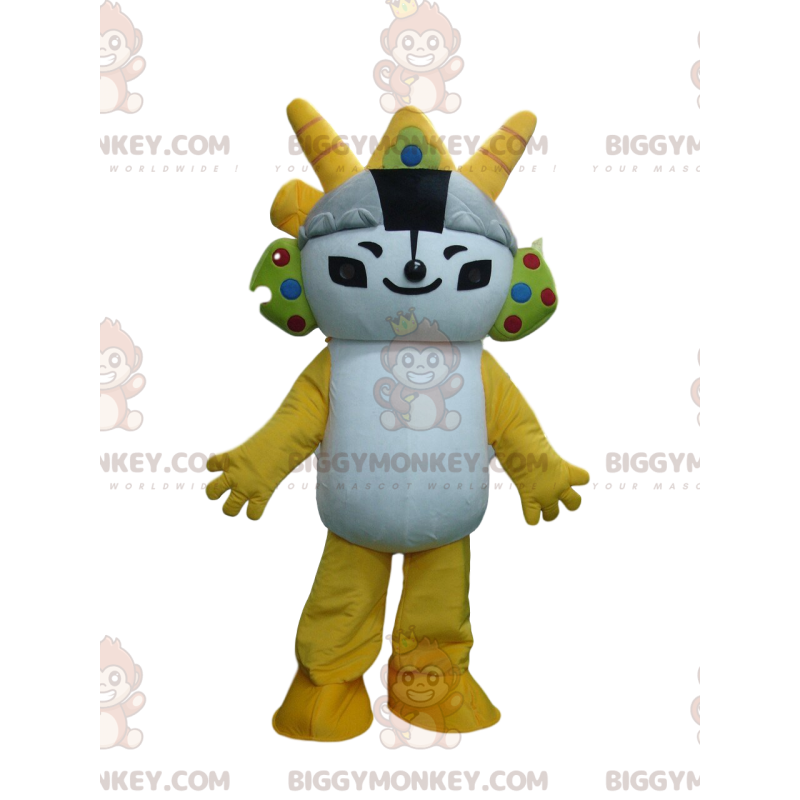 Costume de mascotte BIGGYMONKEY™ de personnage blanc et jaune