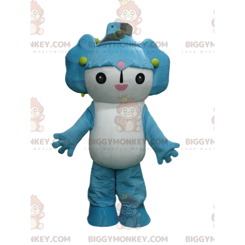 Costume de mascotte BIGGYMONKEY™ de personnage blanc et bleu de