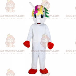 Hvid Unicorn BIGGYMONKEY™ maskotkostume med farverigt hoved -