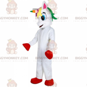 Hvid Unicorn BIGGYMONKEY™ maskotkostume med farverigt hoved -