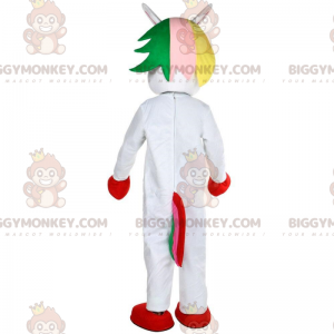 Hvid Unicorn BIGGYMONKEY™ maskotkostume med farverigt hoved -