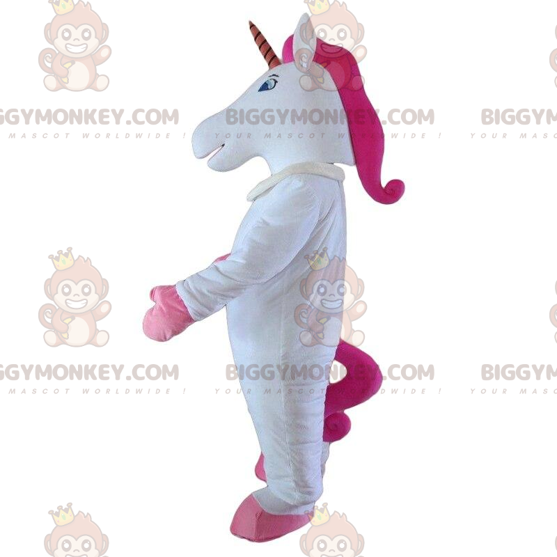 Weißes und rosafarbenes Einhorn BIGGYMONKEY™ Maskottchenkostüm