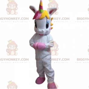 Traje de mascote de unicórnio branco BIGGYMONKEY™ com juba