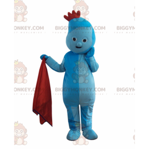 BIGGYMONKEY™ maskotdräkt av blå karaktär med rött vapen, blå