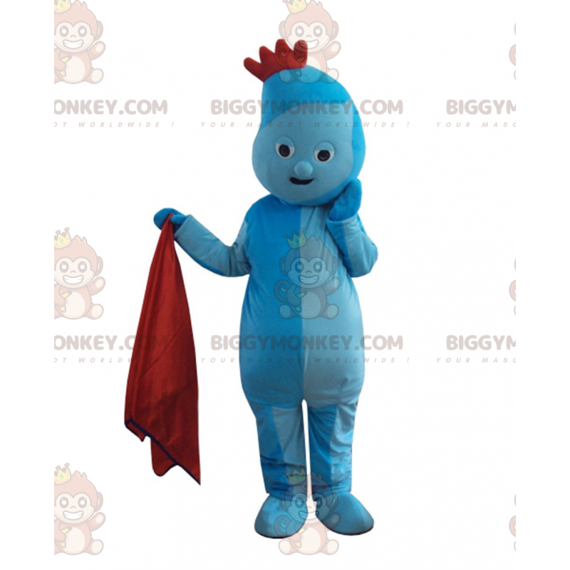 BIGGYMONKEY™ mascottekostuum van blauw karakter met een rode