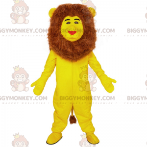Traje de mascote BIGGYMONKEY™ de leão amarelo, traje felino